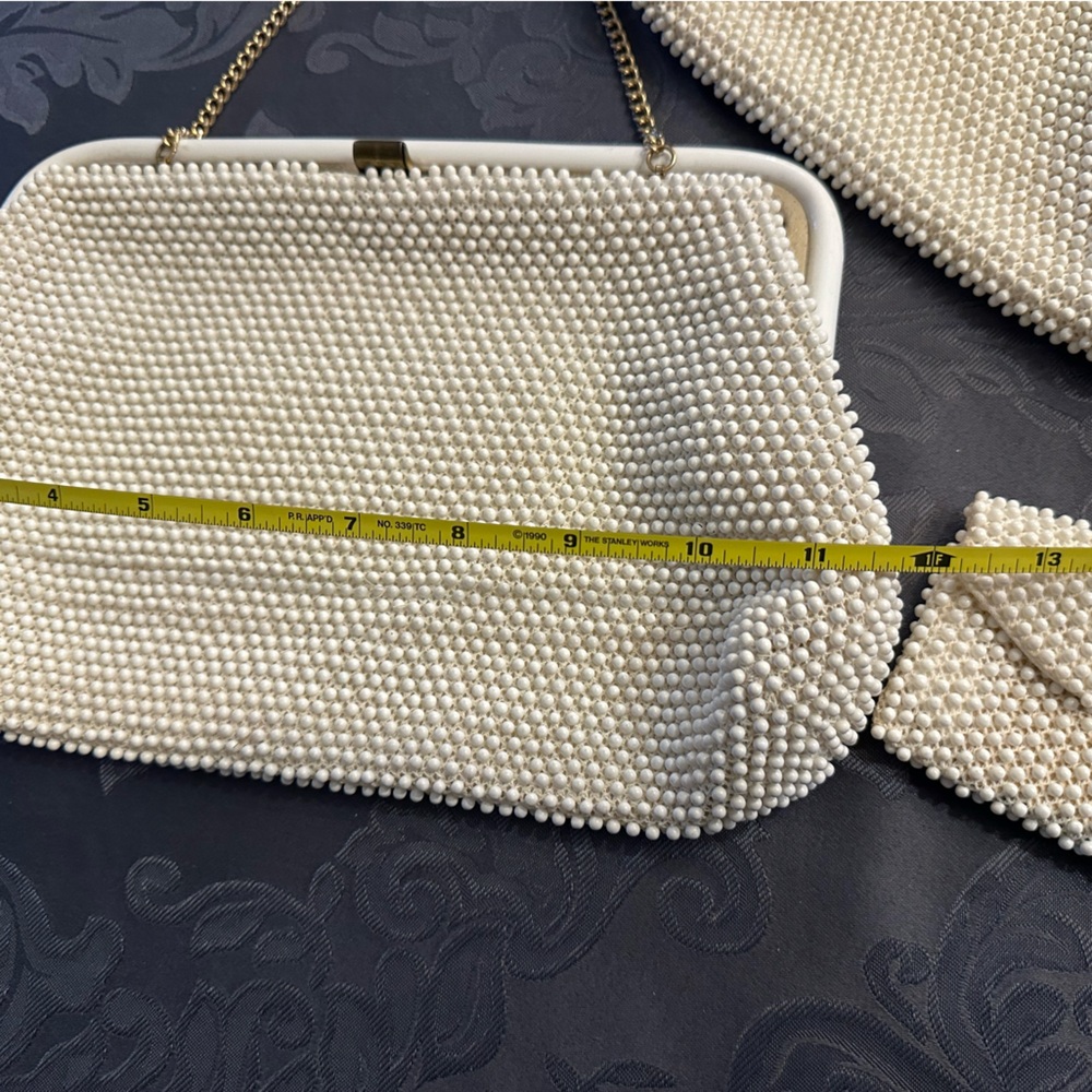 Vintage Lumured Corde Bead Clutch Purse Off White USA Made - Picture 2 of 9